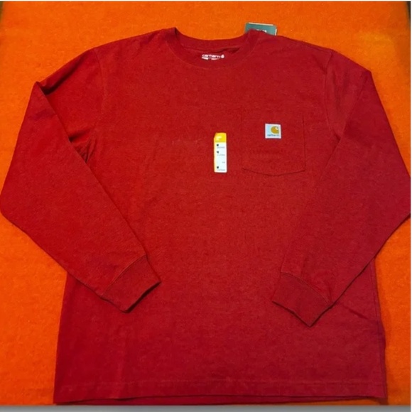 Carhartt oversized burnt orange logo pocket long sleeve shirt NWT - Picture 3 of 7